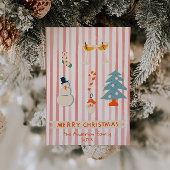 Retro rood geïllustreerde kleurrijke kerst niet-fo feestdagenkaart