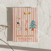 Retro rood geïllustreerde kleurrijke kerst niet-fo feestdagenkaart