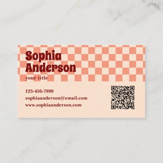 Retro rood geruit vet met QR-code Visitekaartje (Achterkant)