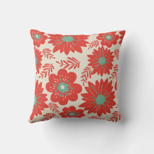 Retro Rood Groen Bloemen Kussen