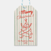Retro rood groen getekend Grappige kerstboom Cadeaulabel (Voorkant)