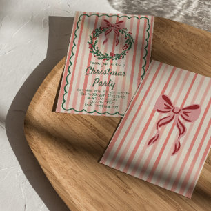 Retro Rood Groen Getrokken Kerstboog Krans Partij Kaart