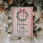 Retro Rood Groen Getrokken Kerstboog Krans Partij Kaart