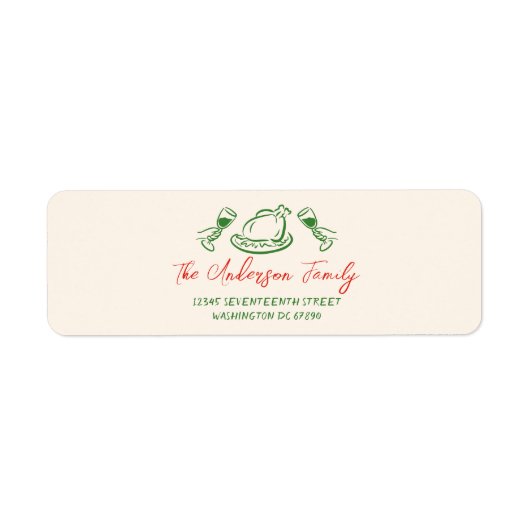 Retro Rood Groen Hand getekend Vrolijk Kerstfeest Etiket (Voorkant)