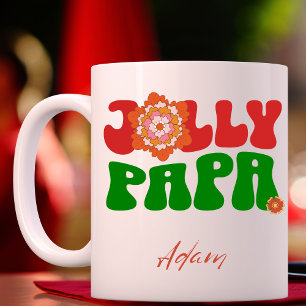 Retro Rood & Groen Jolly Papa Aangepaste Naam Kers Mok