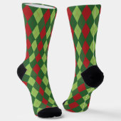 Retro Rood Groen Kerst Argyle Patroon Monogram Sokken (Gebogen)