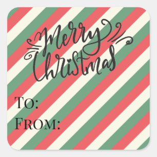 Retro Rood Groen Verticale Strepen Vrolijk Kerstfe Vierkante Sticker