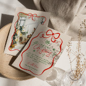 Retro rood groene hand getekend eigenzinnige boog feestdagenkaart