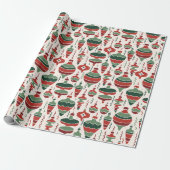 Retro Rood Groene Kerst Bauble Decoraties Cadeaupapier (Uitgerold)