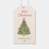 Retro Rood Groene Waterverf Kerstboom Cadeaulabel (Voorkant)