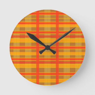 Retro rood-oranje geruite patroon ronde klok