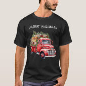 Retro  Rood Pickup Vrachtwagen Vrolijk Kerstfeest T-shirt (Voorkant)
