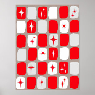 Retro Rood Poster Starbursts