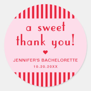 Retro Rood & Roze Bachelorette Dank u gunst Ronde Sticker