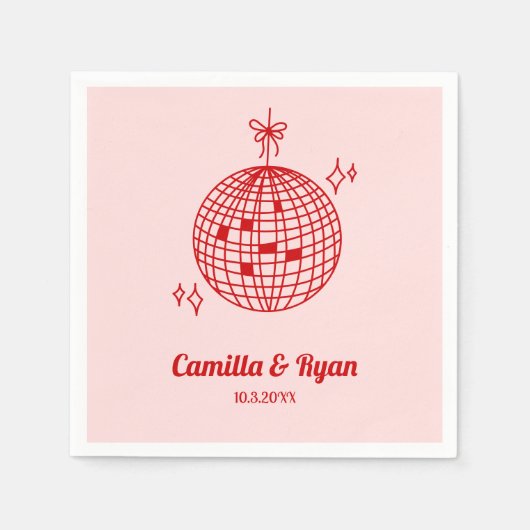 Retro Rood & Roze Disco Bruiloft Decor Servetten (Voorkant)