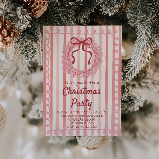 Retro Rood Roze Getrokken Kerstboog Krans Partij Kaart