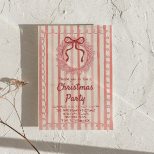 Retro Rood Roze Getrokken Kerstboog Krans Partij Kaart