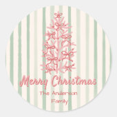 Retro Rood Roze Hand Getrokken Bogen Boom Kerstmis Ronde Sticker (Voorkant)