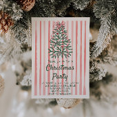 Retro Rood Roze Hand Getrokken Kerstmis Bow Tree P Kaart