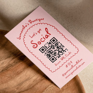 Retro Rood Roze Handgeschreven Girly Whimsical QR  Visitekaartje