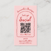 Retro Rood Roze Handgeschreven Girly Whimsical QR Visitekaartje (Voorkant)