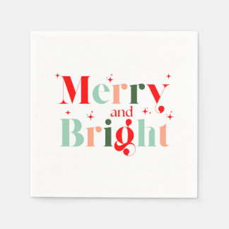 Retro rood roze & mint Merry and Bright Kerstmis Servet