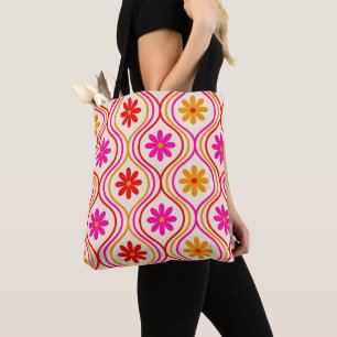 Retro Rood Roze Sinaasappels Bloemen op Ogee Patte Draagtas