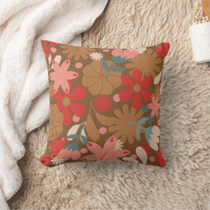 Retro Rood Vintage Bloemmotief Kussen