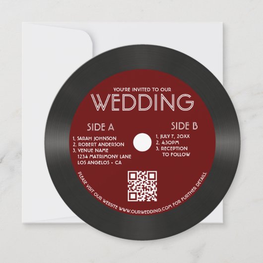 Retro Rood Vinyl Record Foto Bruiloft Kaart (Voorkant)