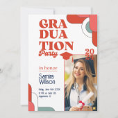 Retro Rood & Wit Afstudeerfeest Uitnodiging (Voorkant)