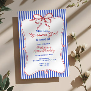 Retro Rood Wit & Blauw All American Girl Verjaarda Kaart