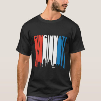 Retro Rood Wit Blauw Cincinnati Oh Skyline Long SL T-shirt