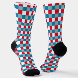 Retro rood wit blauw tartan ruitjespatroon 4 juli sokken
