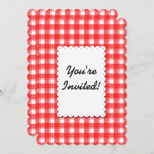 Retro rood wit gingham geruit bewerkbare uitnodigi kaart (Voorkant / Achterkant)