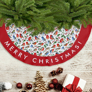 Retro Rood Wit Kerstmis Robin Watercolor Patroon Kerstboom Rok