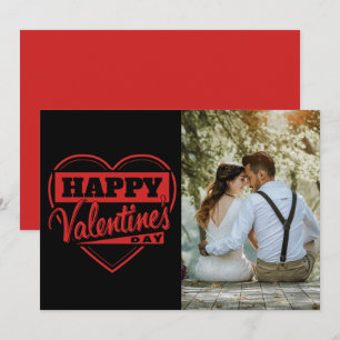 Retro Rood Zwart Gelukkige Valentijnsdag Foto Feestdagenkaart