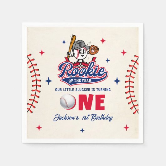 Retro Rookie van het Jaar Verjaardag Honkbal Serve Servet (Voorkant)