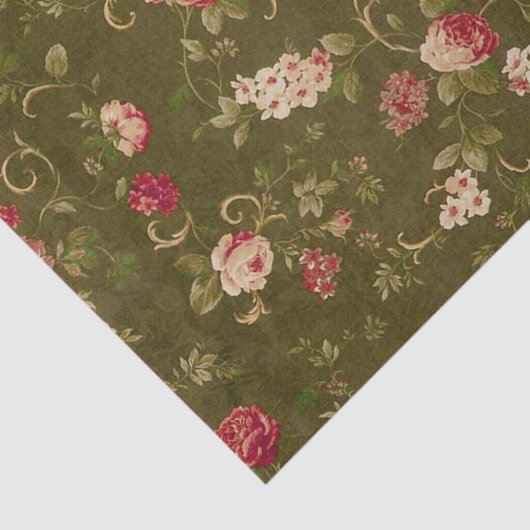 Retro-roos en olijfpatroon tissuepapier (Detail)