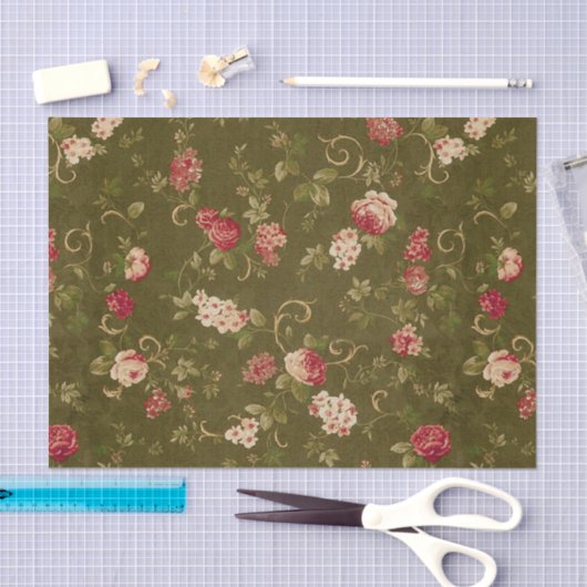 Retro-roos en olijfpatroon tissuepapier (Craft)