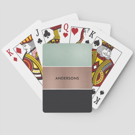RETRO ROOS GOLD BLUSH COPPER GREEN BLACK STRIPS POKERKAARTEN (Achterkant)