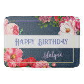 Retro Roos Hibiscus Custom Greeting Name Navy Blue Badmat (Voorkant)