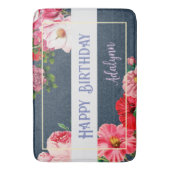 Retro Roos Hibiscus Custom Greeting Name Navy Blue Badmat (Voorkant Verticaal)