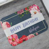 Retro Roos Hibiscus Custom Greeting Name Navy Blue Badmat