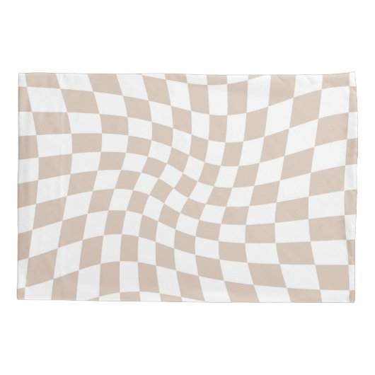 Retro Roos Zand Roze Stempel Afgevuurd Checkerboar Kussensloop (Achterkant-Links)