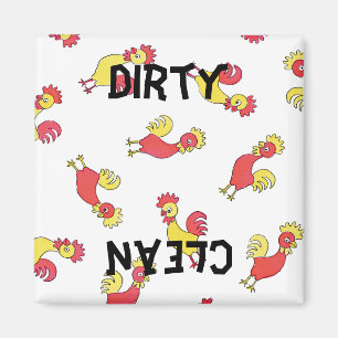 Retro Roosters Pattern Dishwaser Magnet Magneet