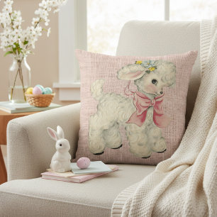 Retro roroze linnen met Cute Baby Lamb Kussen