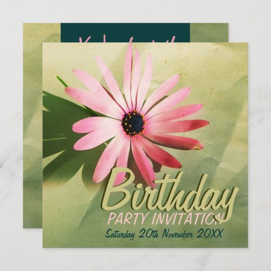 Retro Rose Daisy Flower Invitations d'anniversaire (Devant / Derrière)