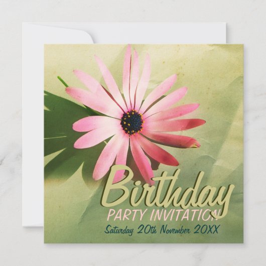 Retro Rose Daisy Flower Invitations d'anniversaire (Devant)