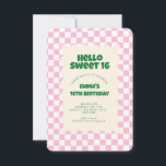Retro rose Super Checker Sweet 16 Invitation<br><div class="desc">Retro Pink Super Checker Motif fête d'anniversaire</div>