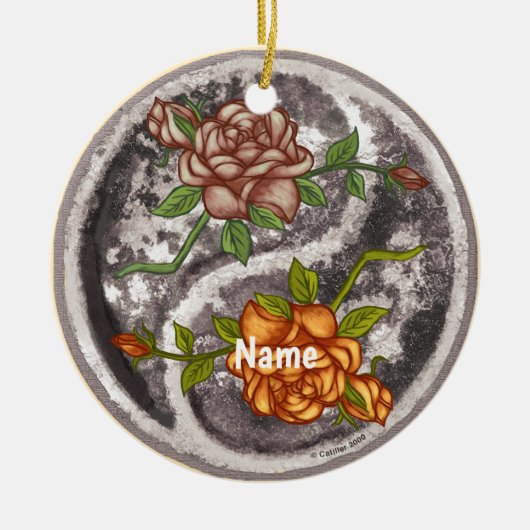 Retro Roses Yin Yang Keramisch Ornament (Voorkant)